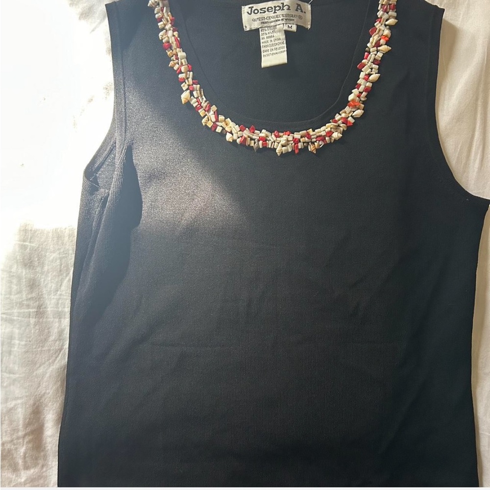 Joseph A Black Tank Top with Beaded Neckline